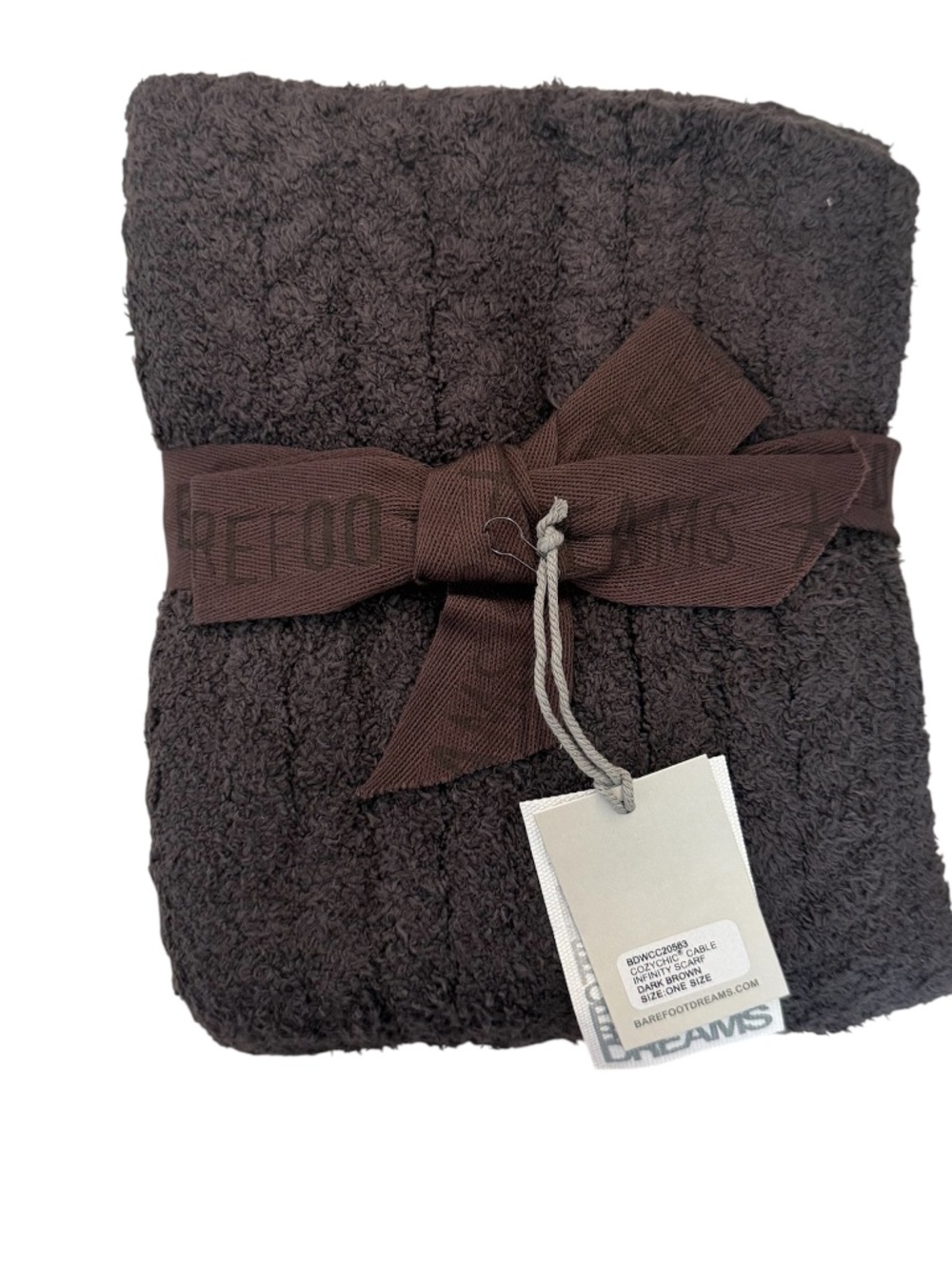 Barefoot Dreams CozyChic Cable Infinity Scarf in Dark Brown One Size NWT